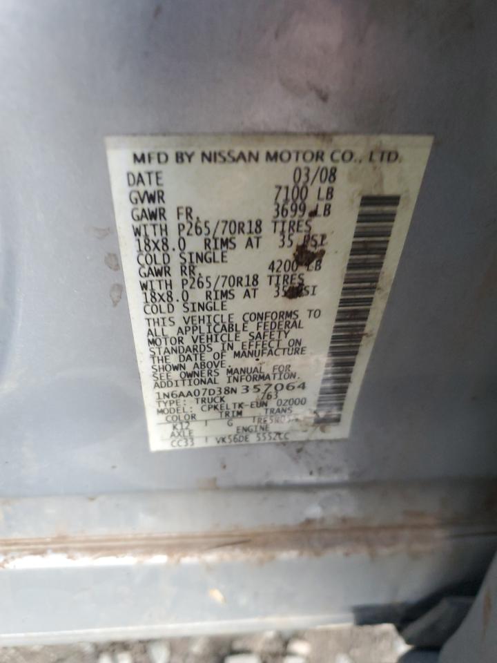2008 Nissan Titan Xe VIN: 1N6AA07D38N357064 Lot: 91767855