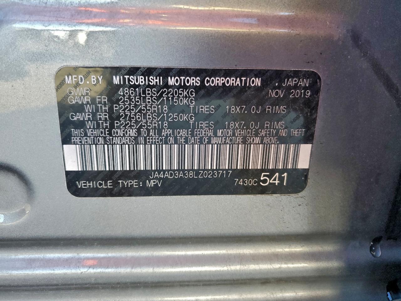 2020 Mitsubishi Outlander Se VIN: JA4AD3A38LZ023717 Lot: 93681145