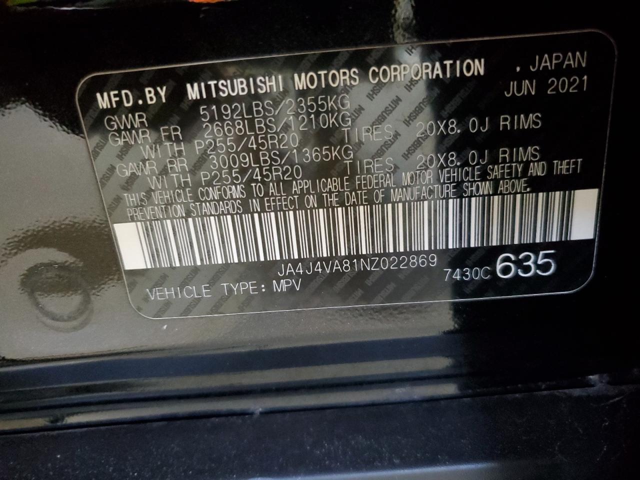 2022 Mitsubishi Outlander Sel VIN: JA4J4VA81NZ022869 Lot: 91766895