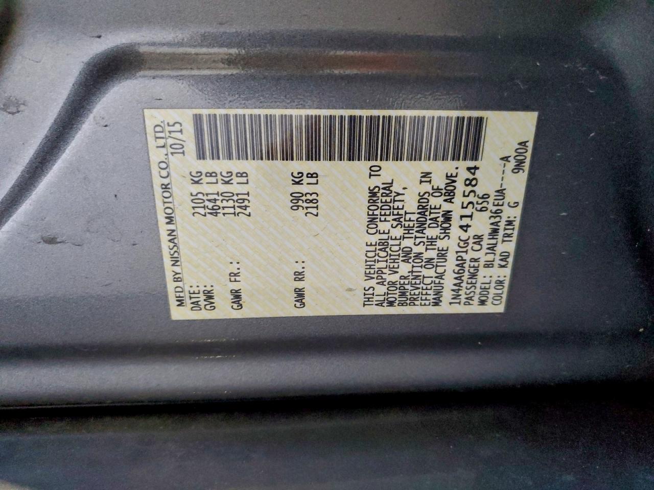 2016 Nissan Maxima 3.5S VIN: 1N4AA6AP1GC415584 Lot: 94252855