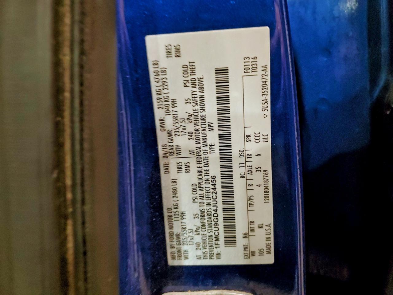 2018 Ford Escape Se VIN: 1FMCU9GD4JUC24456 Lot: 94196695