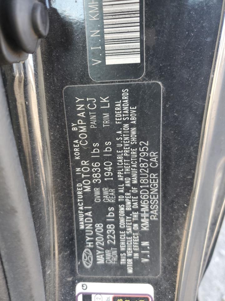 2008 Hyundai Tiburon Gs VIN: KMHHM66D18U287952 Lot: 93293075