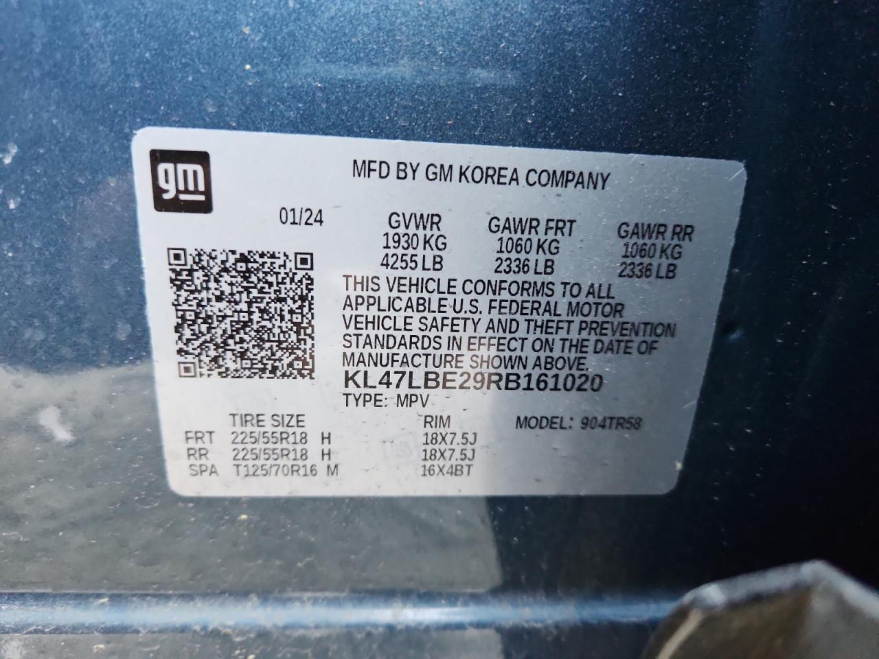 2024 Buick Envista Sport Touring VIN: KL47LBE29RB161020 Lot: 92833365