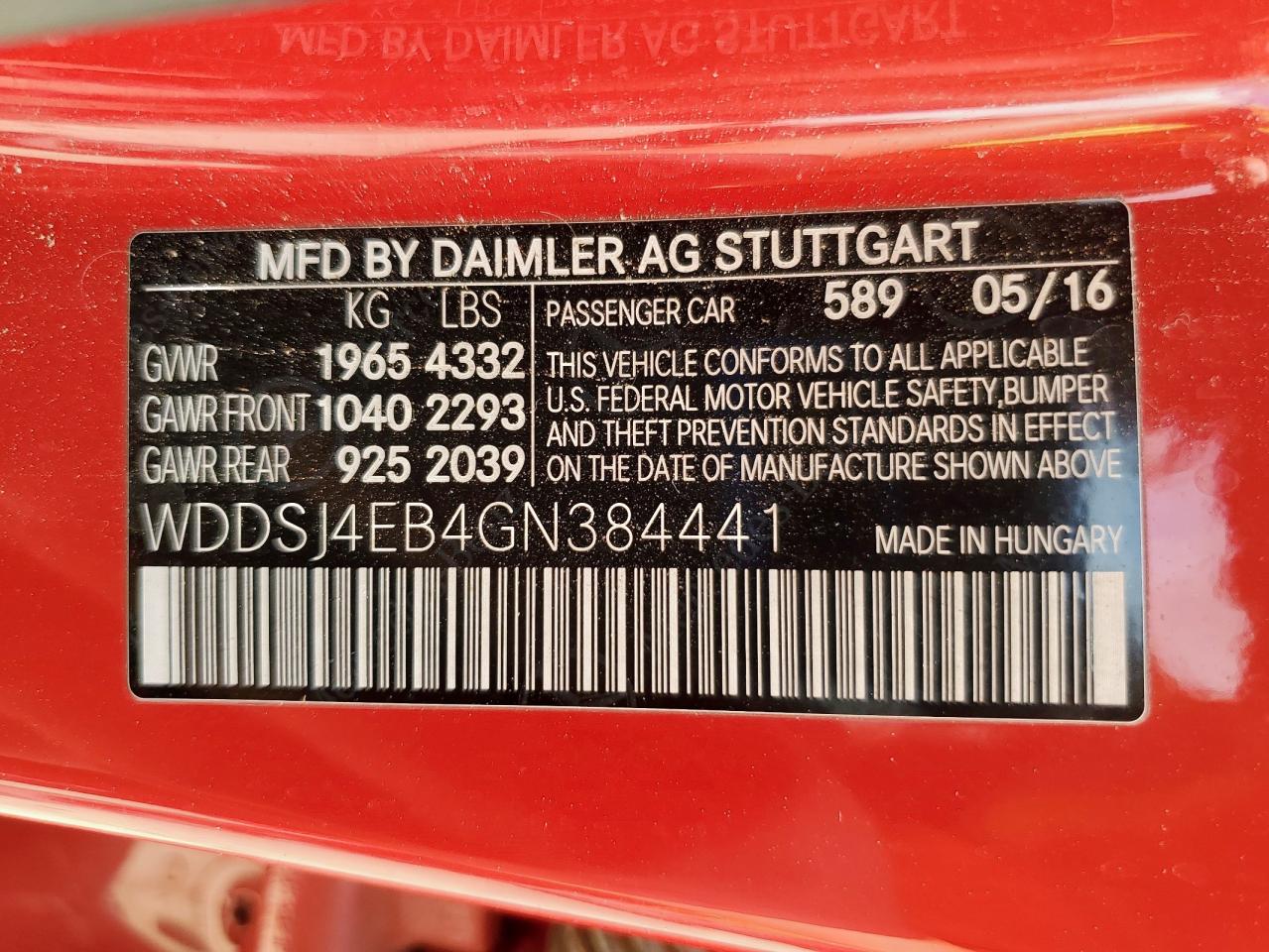 2016 Mercedes-Benz Cla 250 VIN: WDDSJ4EB4GN384441 Lot: 93240085