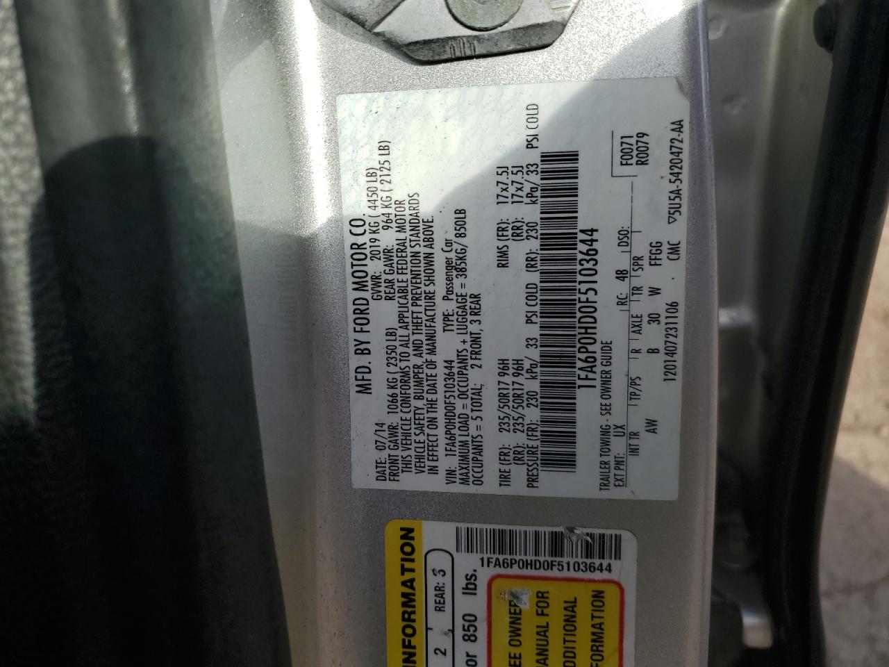 2015 Ford Fusion Se VIN: 1FA6P0HD0F5103644 Lot: 92589965