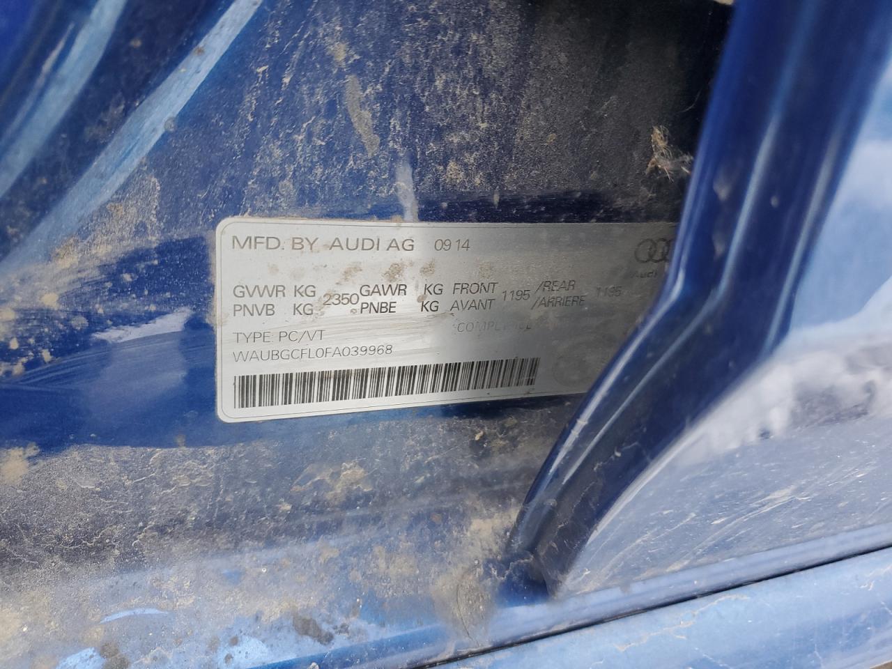 2015 Audi S4 Premium Plus VIN: WAUBGCFL0FA039968 Lot: 86826345