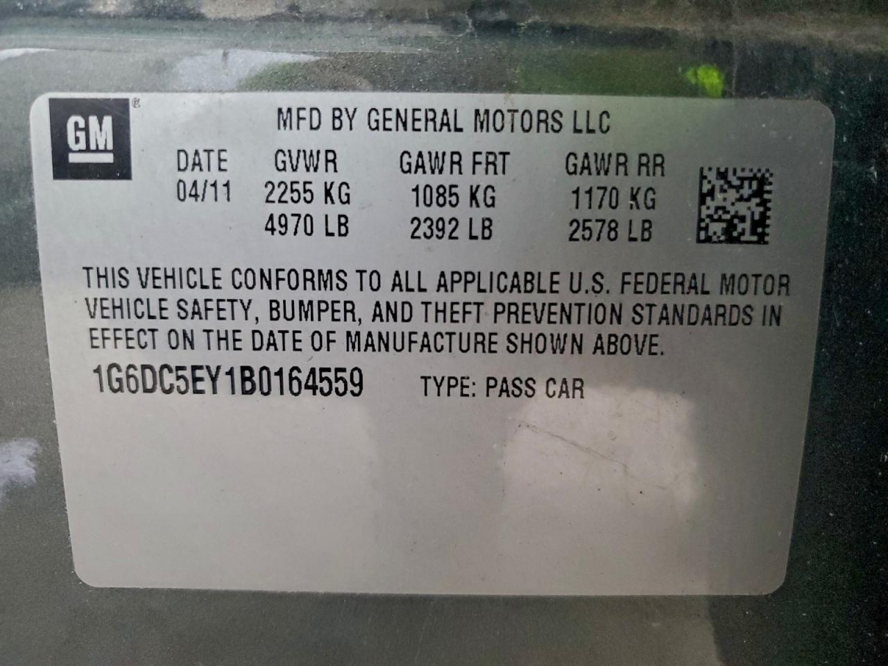 2011 Cadillac Cts VIN: 1G6DC5EY1B0164559 Lot: 93652615