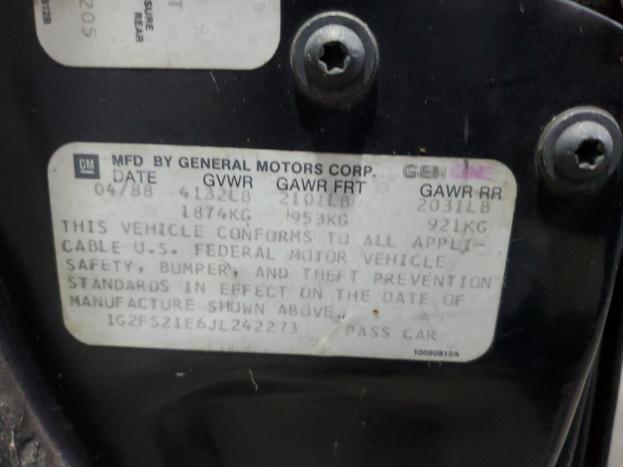 1988 Pontiac Firebird VIN: 1G2FS21E6JL242273 Lot: 93621595