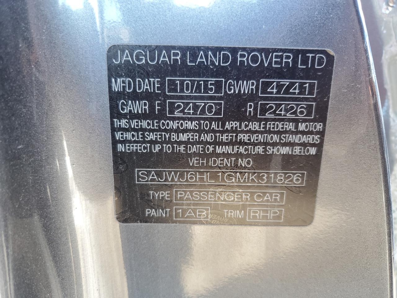 2016 Jaguar F-Type R VIN: SAJWJ6HL1GMK31826 Lot: 93236665