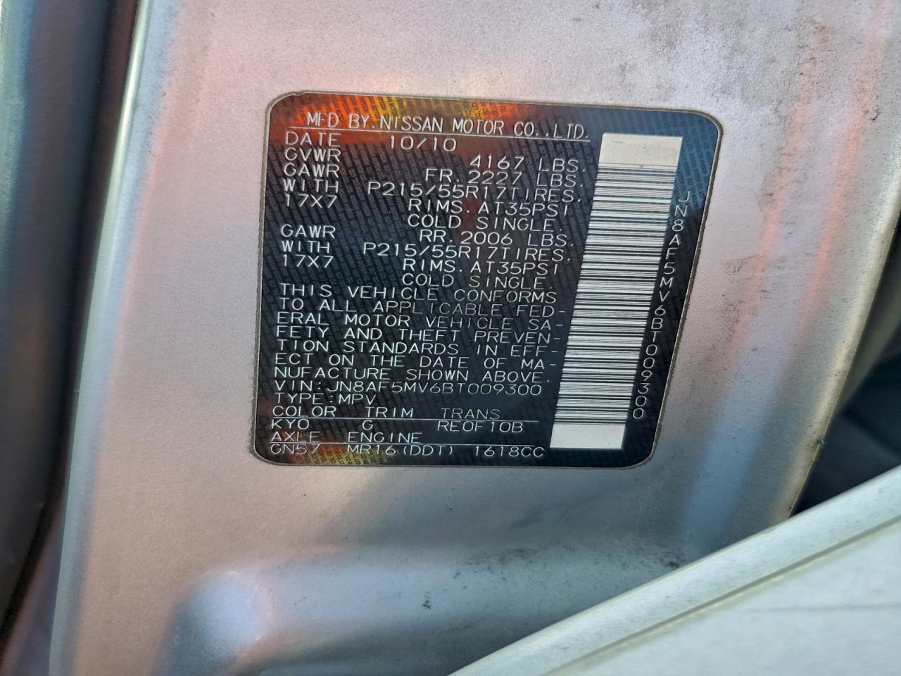 2011 Nissan Juke S VIN: JN8AF5MV6BT009300 Lot: 93104105