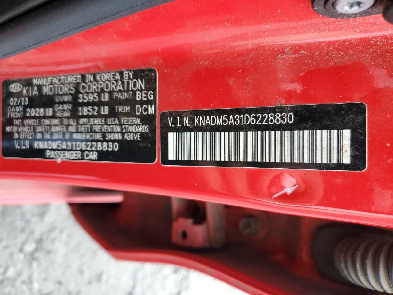 2013 Kia Rio Lx VIN: KNADM5A31D6228830 Lot: 91445425