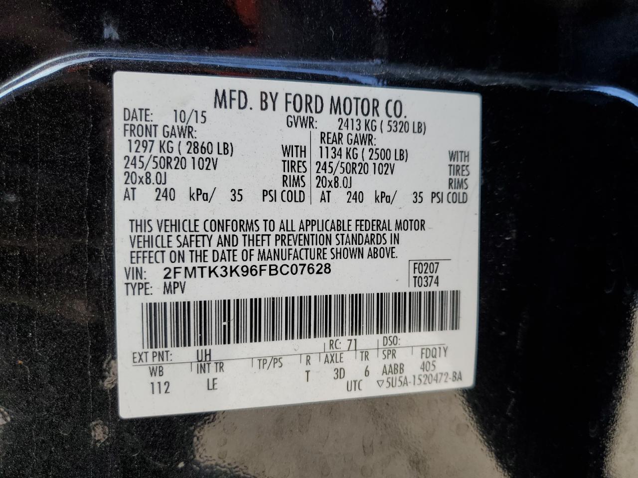 2015 Ford Edge Titanium VIN: 2FMTK3K96FBC07628 Lot: 91412885