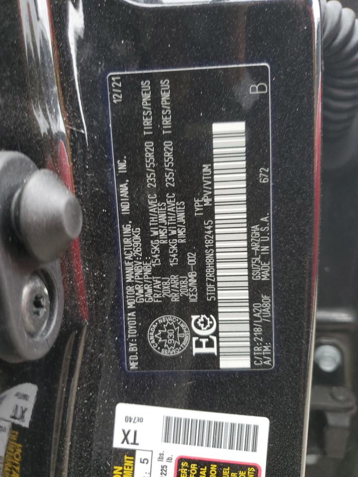 2022 Toyota Highlander Platinum VIN: 5TDFZRBH8NS182445 Lot: 92073545