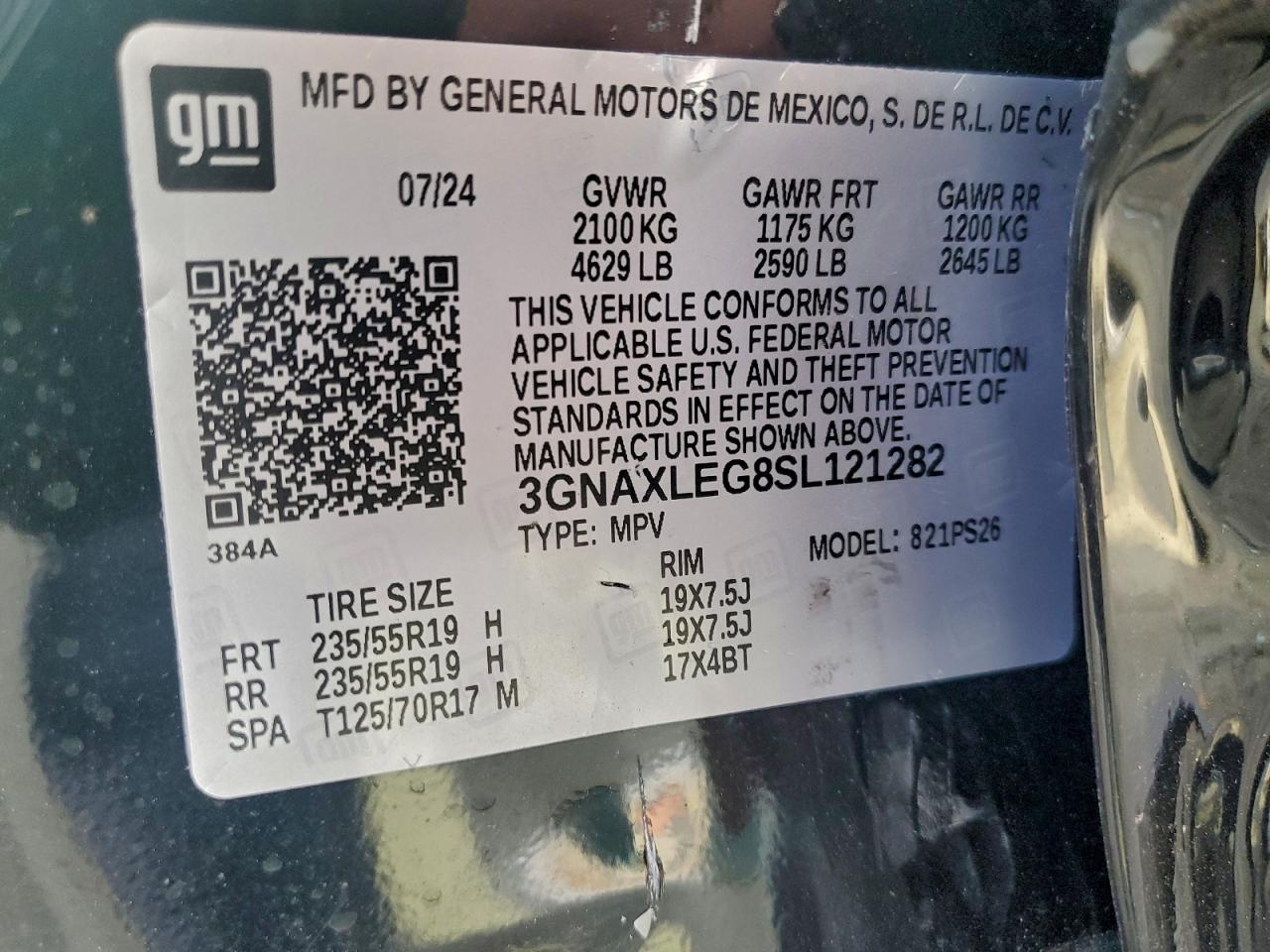 2025 Chevrolet Equinox Rs VIN: 3GNAXLEG8SL121282 Lot: 94121635