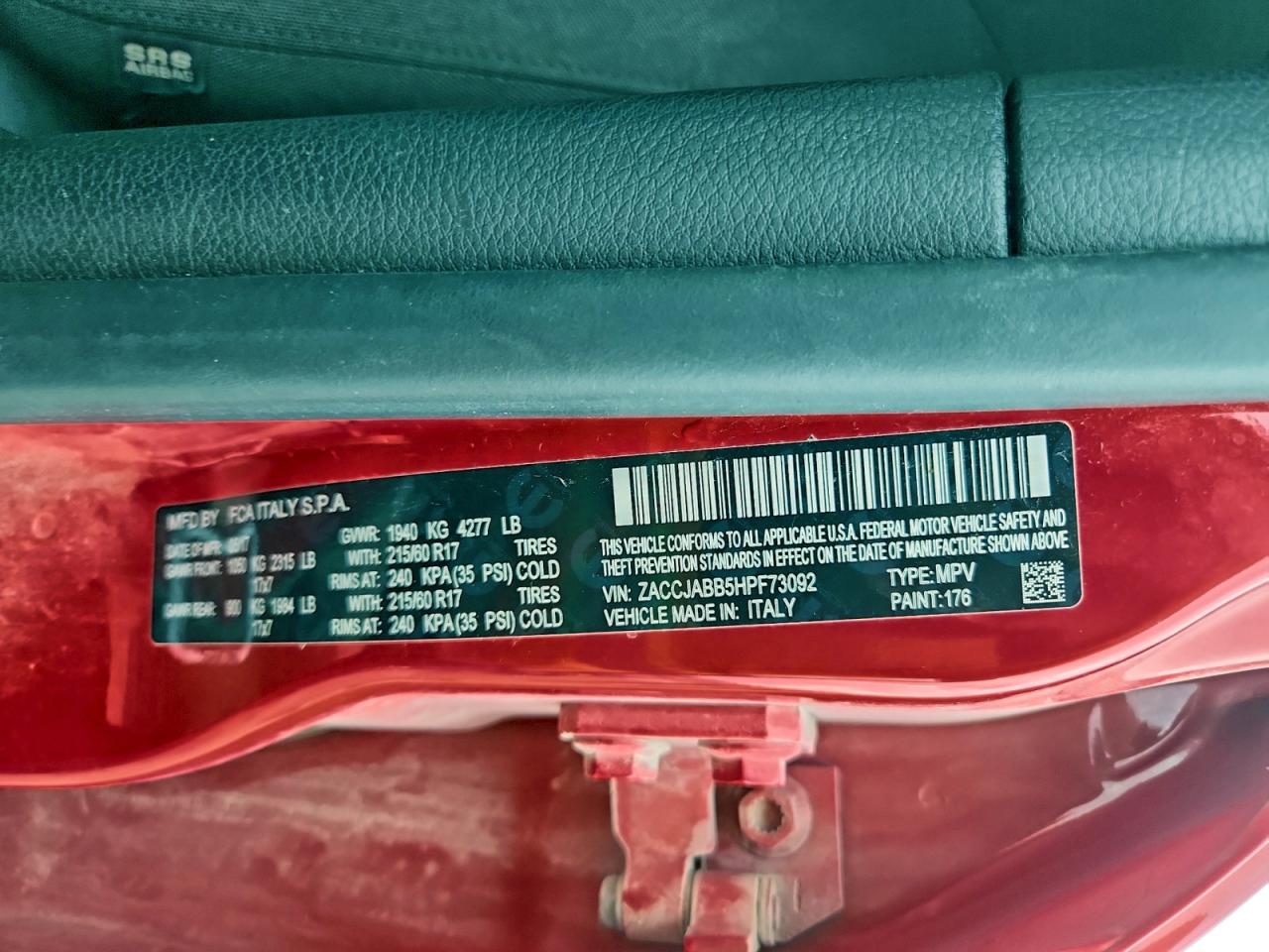 2017 Jeep Renegade Latitude VIN: ZACCJABB5HPF73092 Lot: 94357335