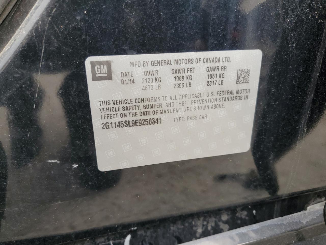 2014 Chevrolet Impala Ltz VIN: 2G1145SL9E9250341 Lot: 92126805