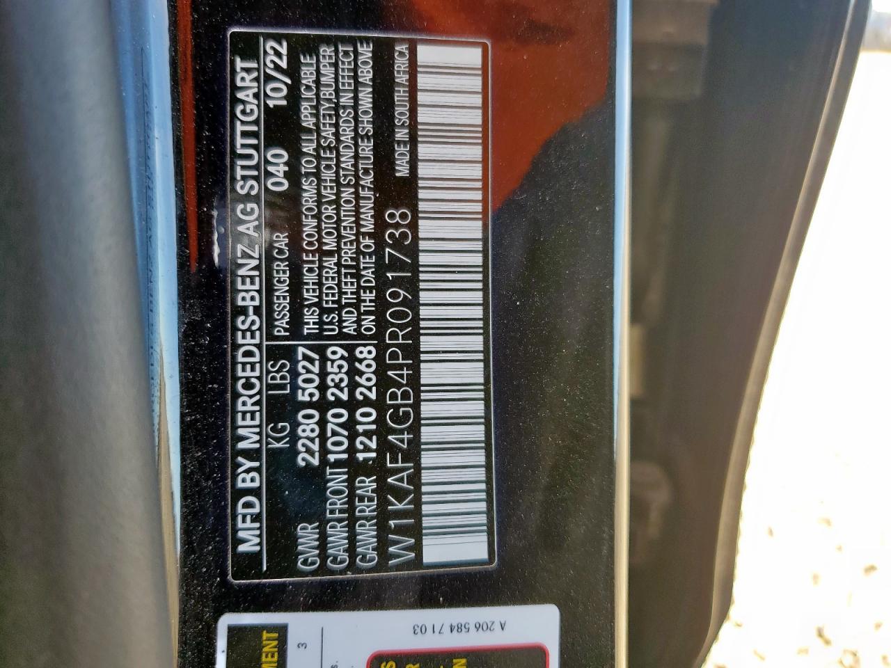 2023 Mercedes-Benz C 300 VIN: W1KAF4GB4PR091738 Lot: 91298935