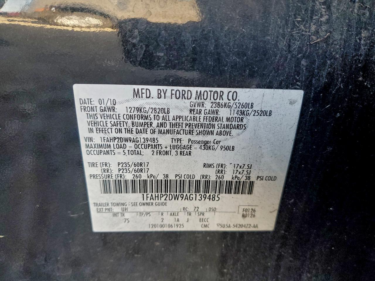 2010 Ford Taurus Se VIN: 1FAHP2DW9AG139485 Lot: 94266665