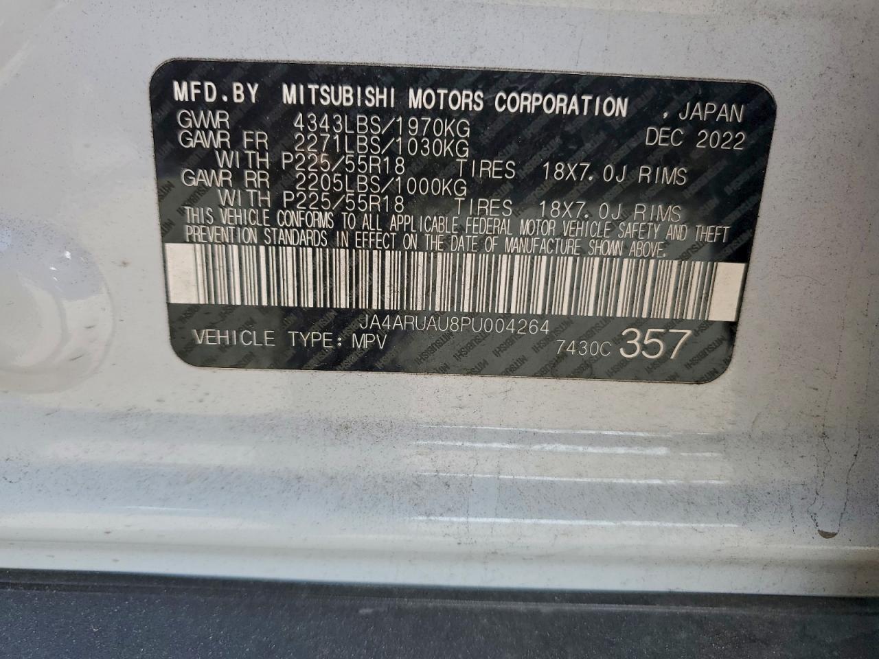 2023 Mitsubishi Outlander Sport S/Se VIN: JA4ARUAU8PU004264 Lot: 92400525