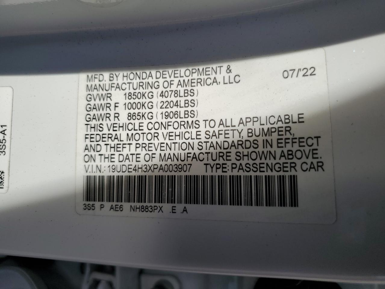 2023 Acura Integra A-Spec VIN: 19UDE4H3XPA003907 Lot: 91315465