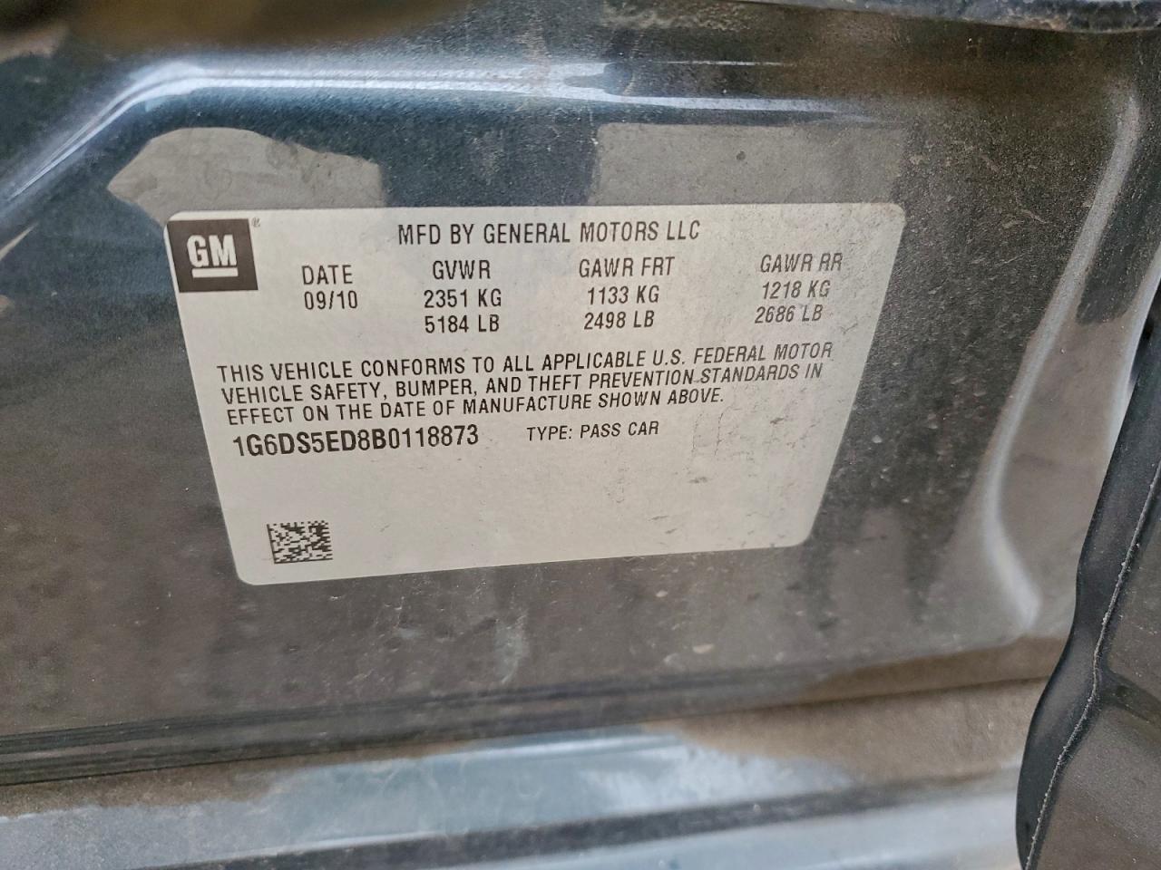 2011 Cadillac Cts Premium Collection VIN: 1G6DS5ED8B0118873 Lot: 93280675