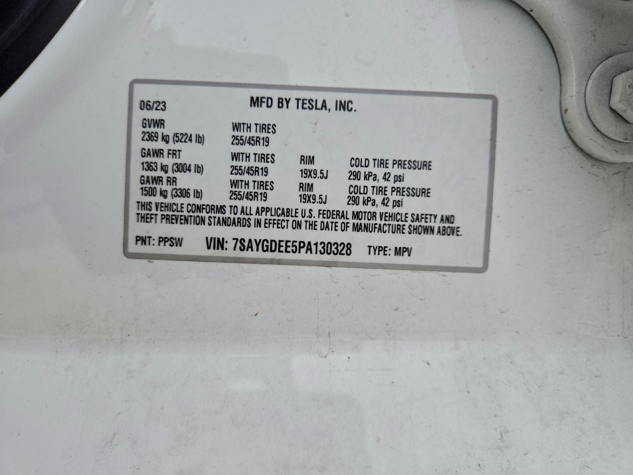 2023 Tesla Model Y VIN: 7SAYGDEE5PA130328 Lot: 93969915