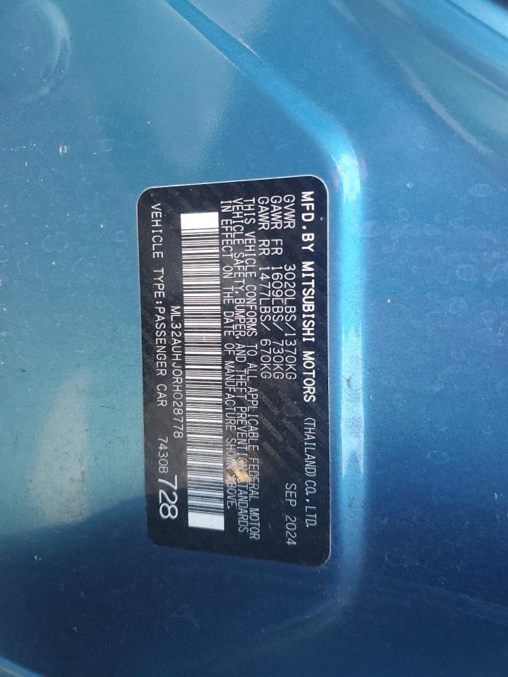 2024 Mitsubishi Mirage Es VIN: ML32AUHJ0RH028778 Lot: 93107235