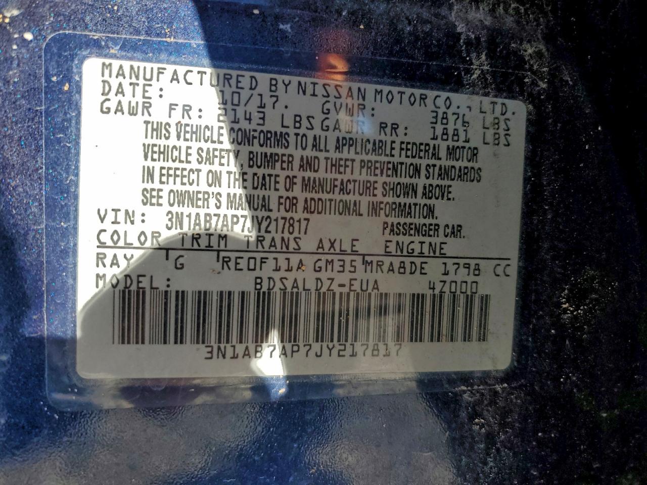 2018 Nissan Sentra S VIN: 3N1AB7AP7JY217817 Lot: 94576015