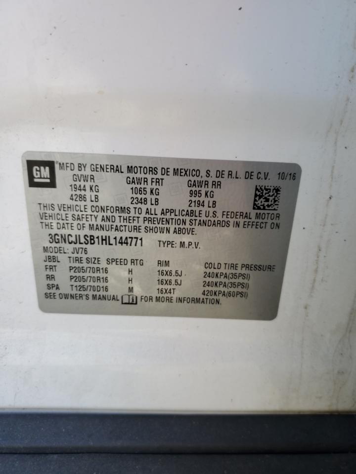 2017 Chevrolet Trax 1Lt VIN: 3GNCJLSB1HL144771 Lot: 90970525