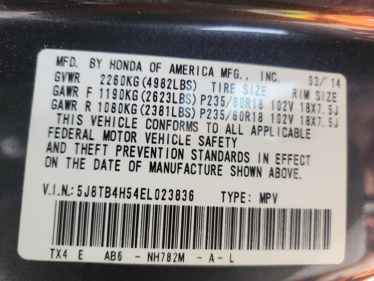 2014 Acura Rdx Technology VIN: 5J8TB4H54EL023836 Lot: 93947865