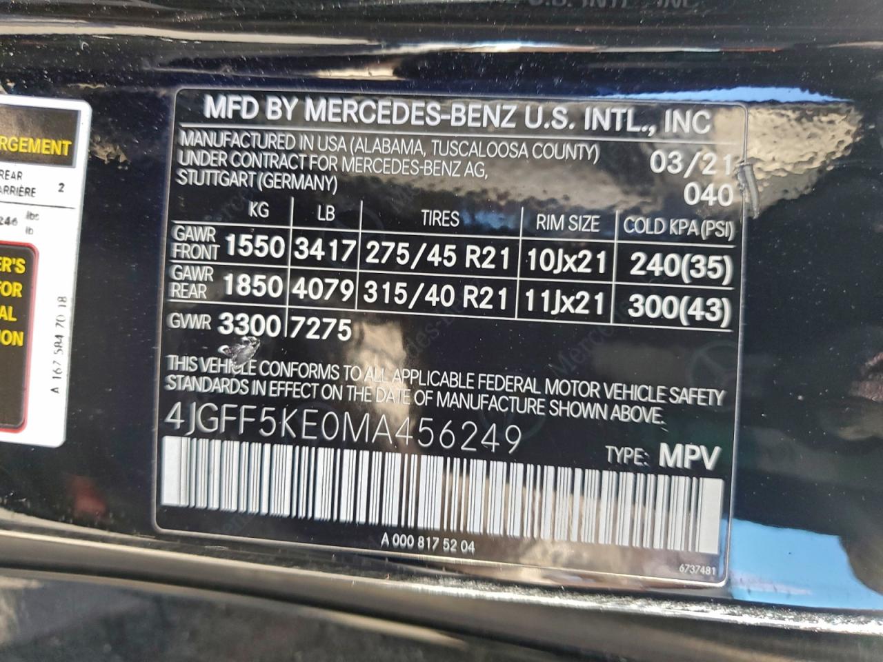 2021 Mercedes-Benz Gls 450 4Matic VIN: 4JGFF5KE0MA456249 Lot: 92534625