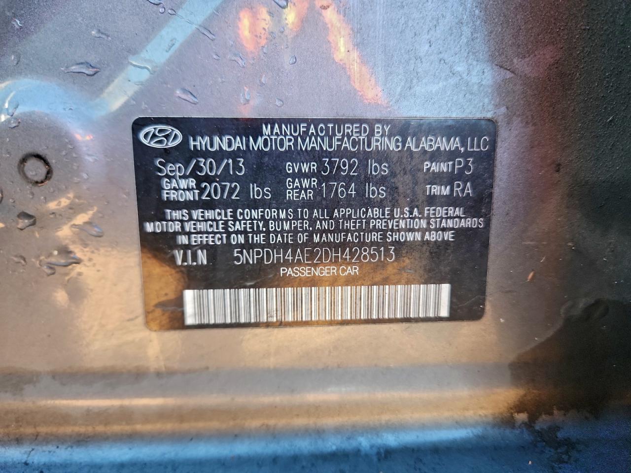 2013 Hyundai Elantra Gls VIN: 5NPDH4AE2DH428513 Lot: 94599405