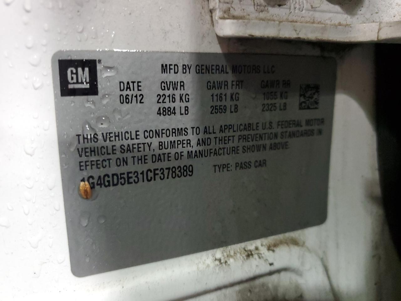 2012 Buick Lacrosse Premium VIN: 1G4GD5E31CF378389 Lot: 92265975