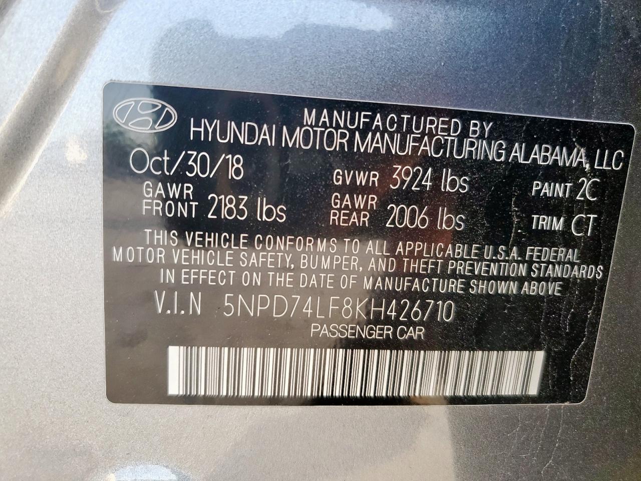 2019 Hyundai Elantra Se VIN: 5NPD74LF8KH426710 Lot: 92304265