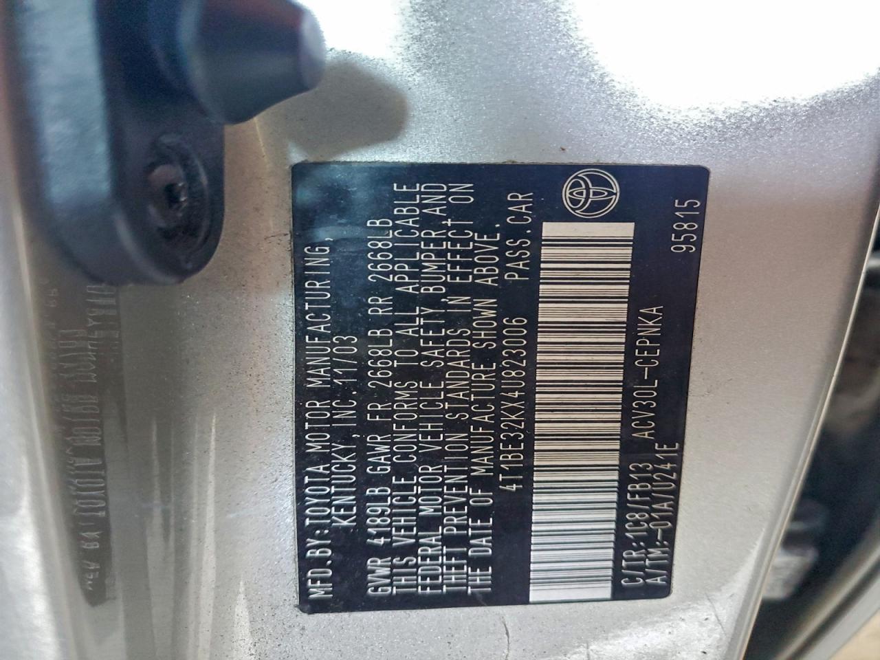 2004 Toyota Camry Le VIN: 4T1BE32KX4U823006 Lot: 94407655