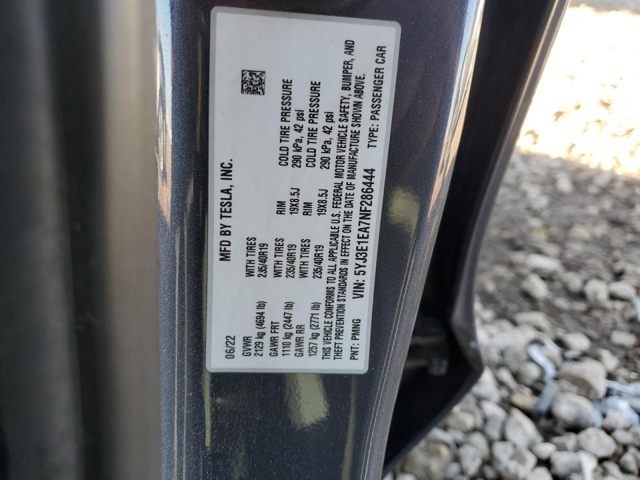 2022 Tesla Model 3 VIN: 5YJ3E1EA7NF286444 Lot: 92679585