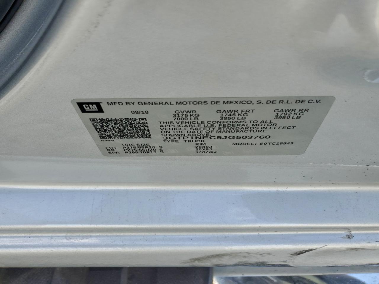 2018 GMC Sierra C1500 Slt VIN: 3GTP1NEC5JG503760 Lot: 93440075