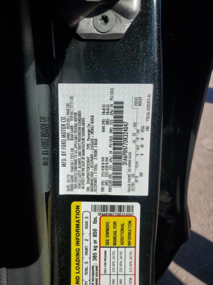 2013 Ford Fusion Se VIN: 3FA6P0H77DR324047 Lot: 92062275