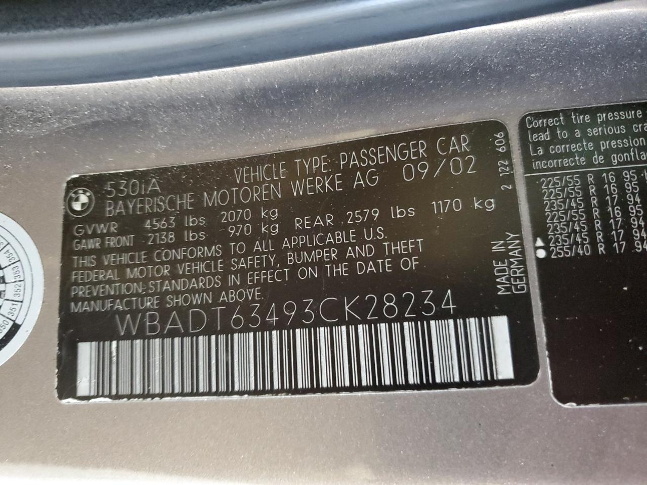 2003 BMW 530 I Automatic VIN: WBADT63493CK28234 Lot: 91779965