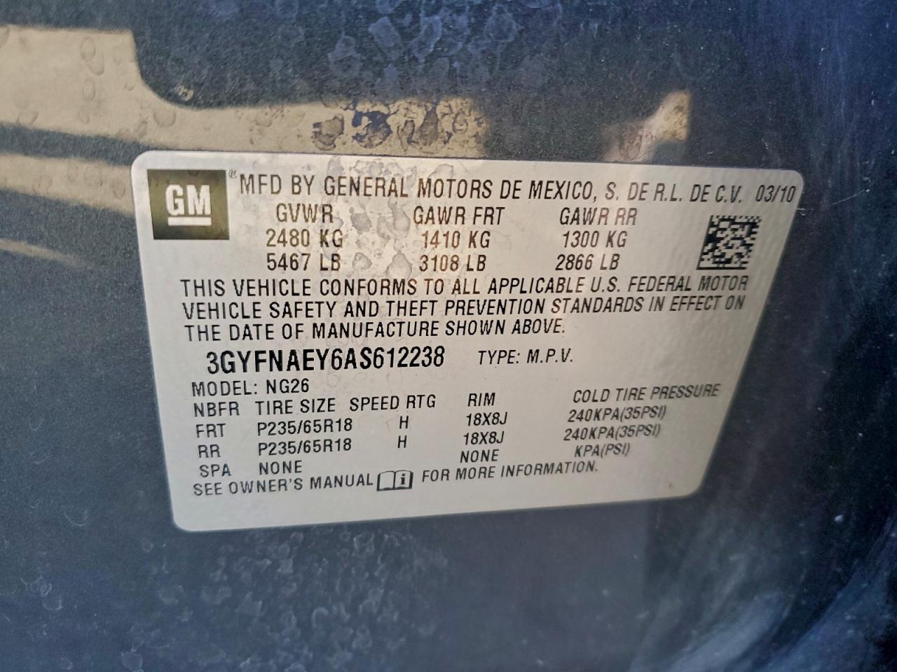 2010 Cadillac Srx Luxury Collection VIN: 3GYFNAEY6AS612238 Lot: 94806215