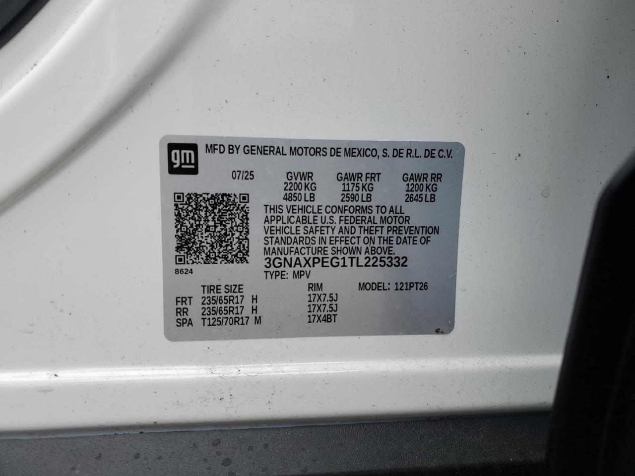 2026 Chevrolet Equinox Lt VIN: 3GNAXPEG1TL225332 Lot: 92187115