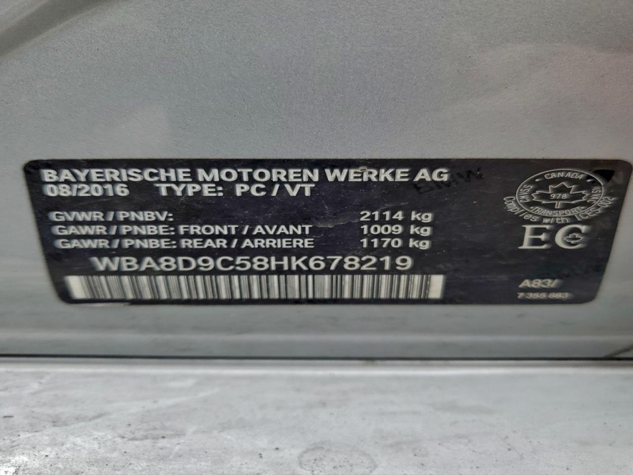 2017 BMW 330 Xi VIN: WBA8D9C58HK678219 Lot: 94604855