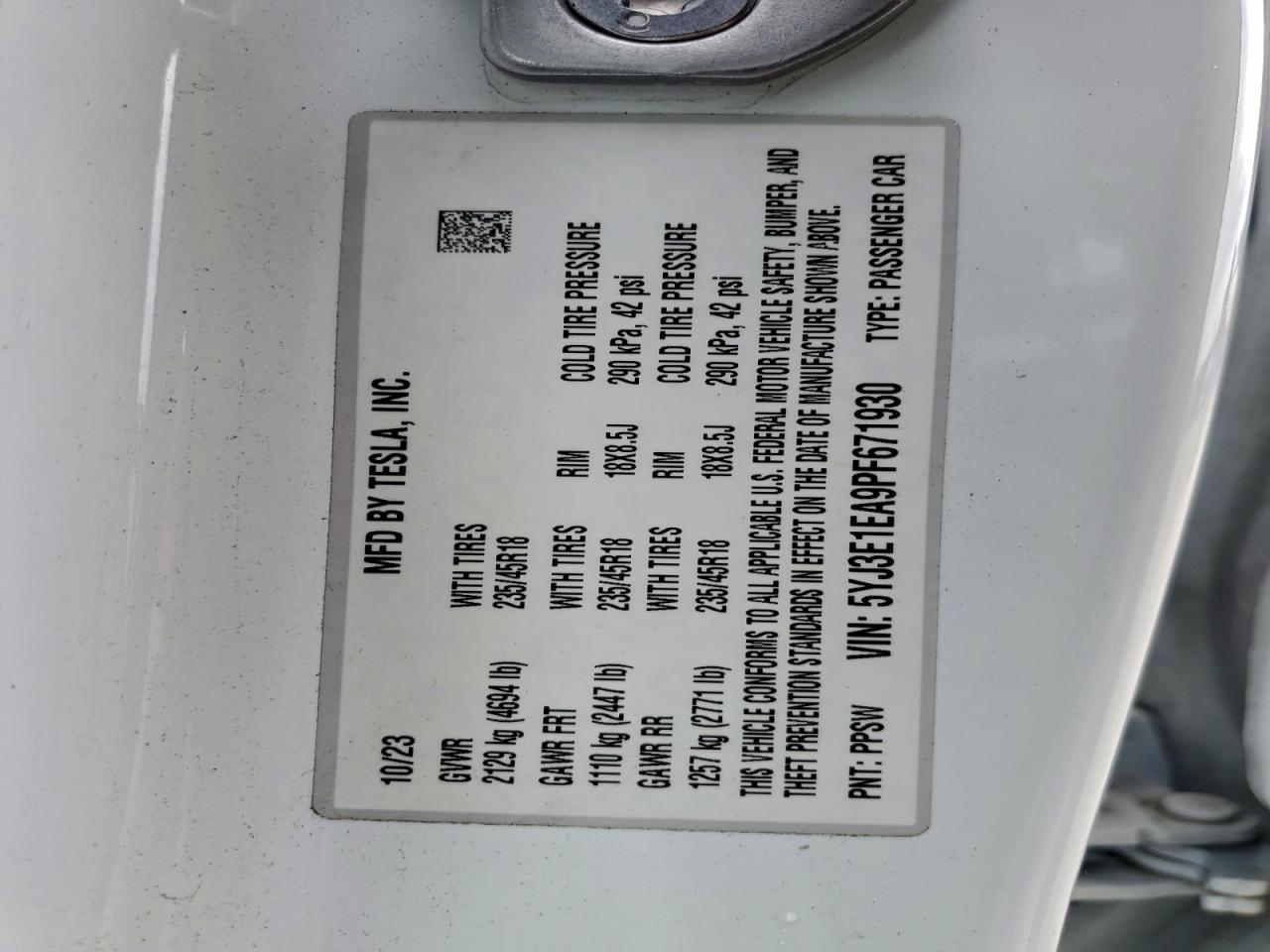 2023 Tesla Model 3 VIN: 5YJ3E1EA9PF671930 Lot: 93875765