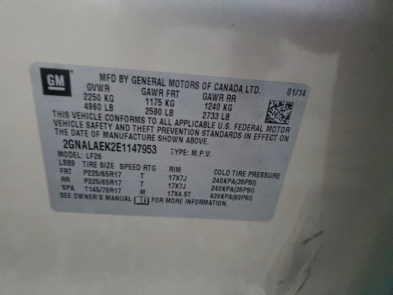 2014 Chevrolet Equinox Ls VIN: 2GNALAEK2E1147953 Lot: 94738535