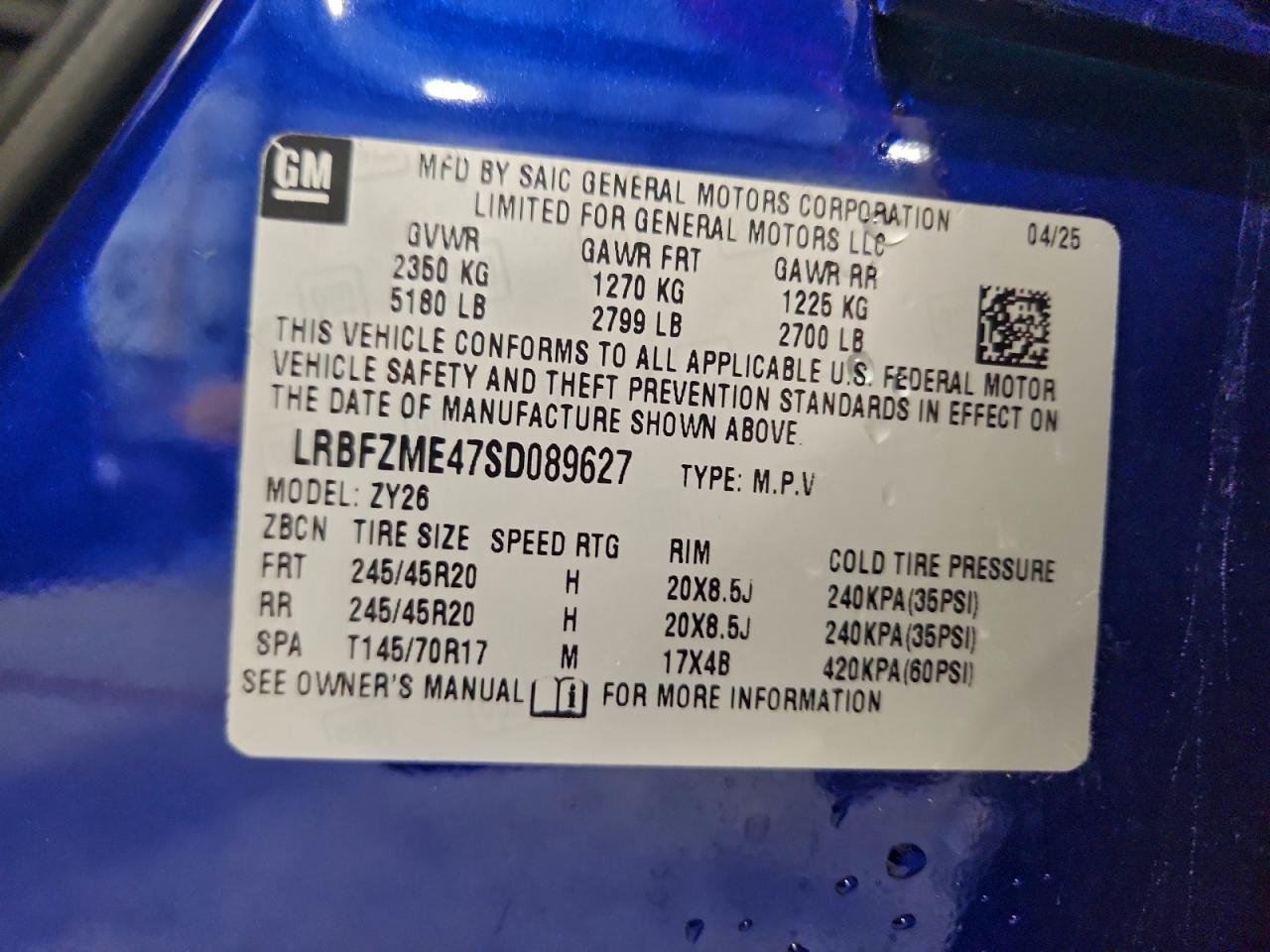 2025 Buick Envision Avenir VIN: LRBFZME47SD089627 Lot: 94070315