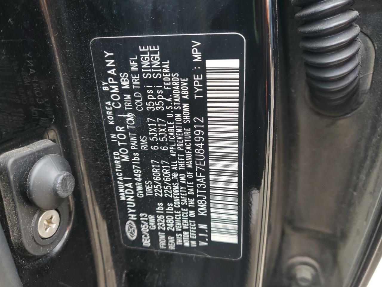 2014 Hyundai Tucson Gls VIN: KM8JT3AF7EU849912 Lot: 92296195