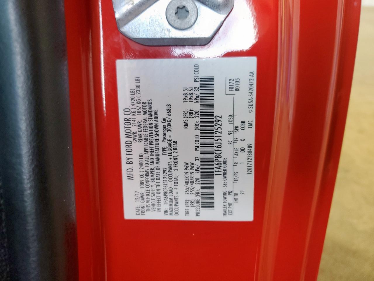 2018 Ford Mustang Gt VIN: 1FA6P8CF6J5125292 Lot: 92527735