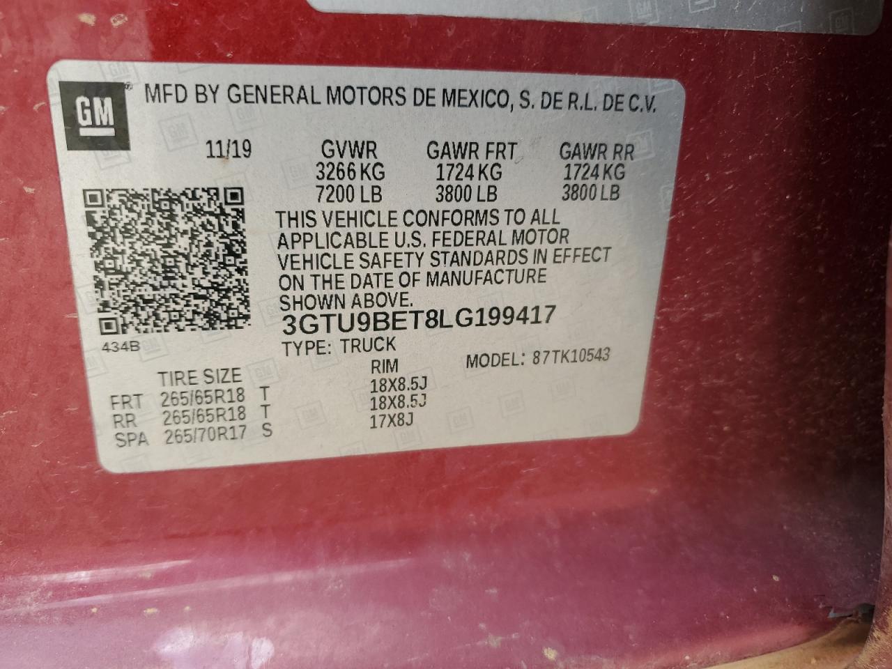 2020 GMC Sierra K1500 Sle VIN: 3GTU9BET8LG199417 Lot: 93037505