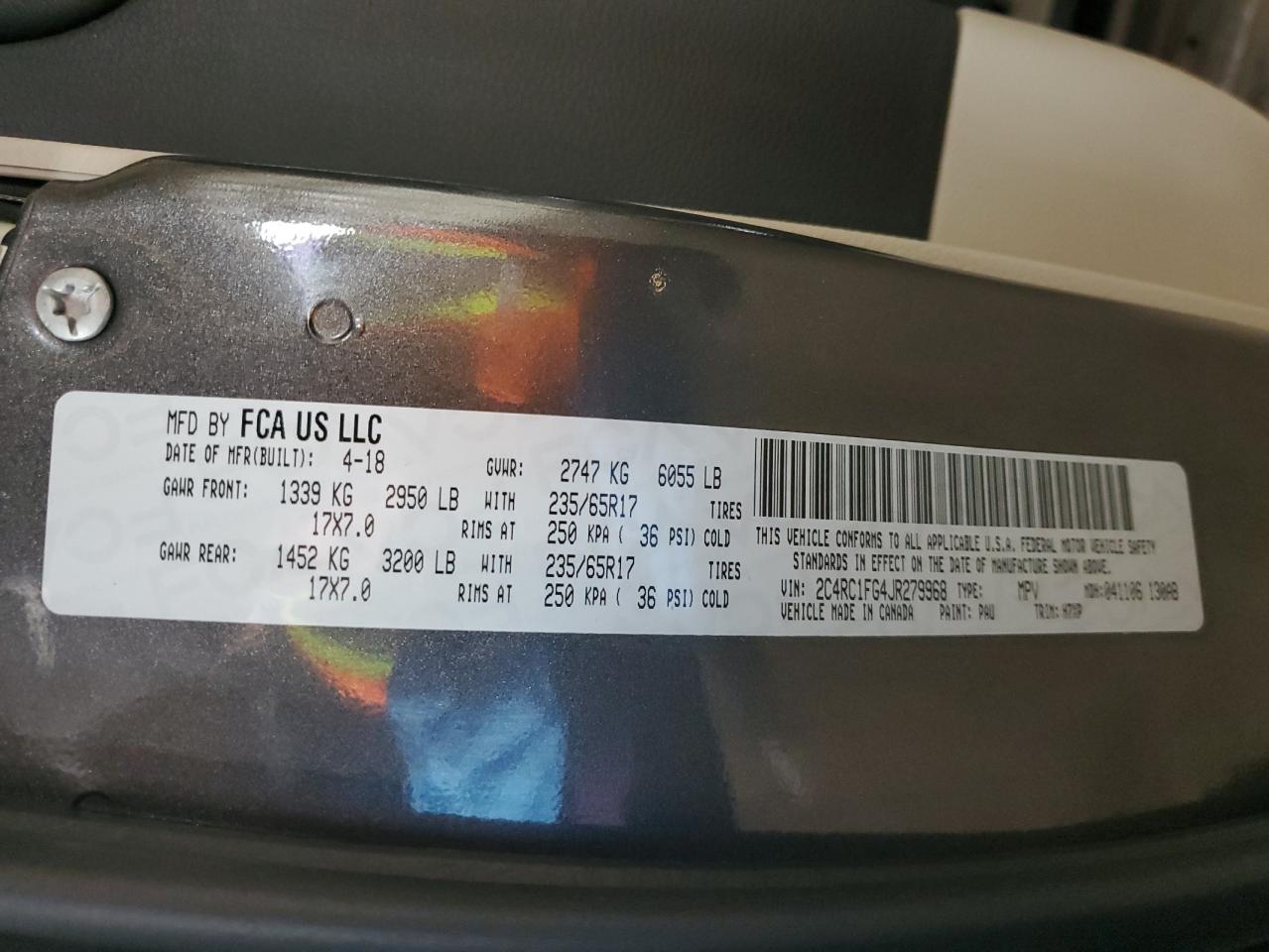 2018 Chrysler Pacifica Touring Plus VIN: 2C4RC1FG4JR279968 Lot: 92754285