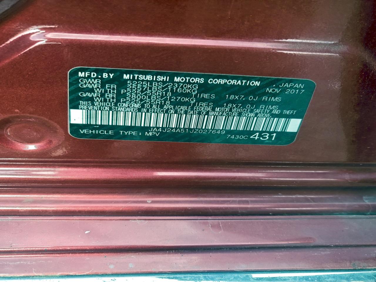 2018 Mitsubishi Outlander Se VIN: JA4J24A51JZ027649 Lot: 93904665